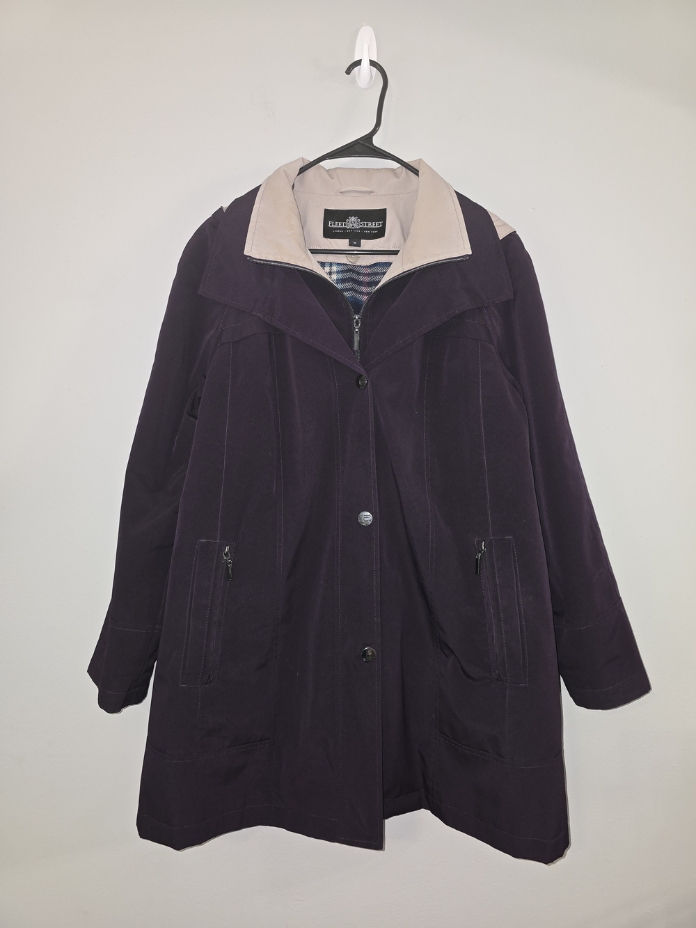 Fleet Street Women's Dark Purple Trench Coat with Cream Collar